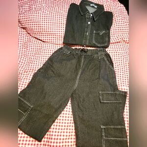 BLACK DENIM OUTFIT, (SHIRT & PANTS)..PRADA tags.